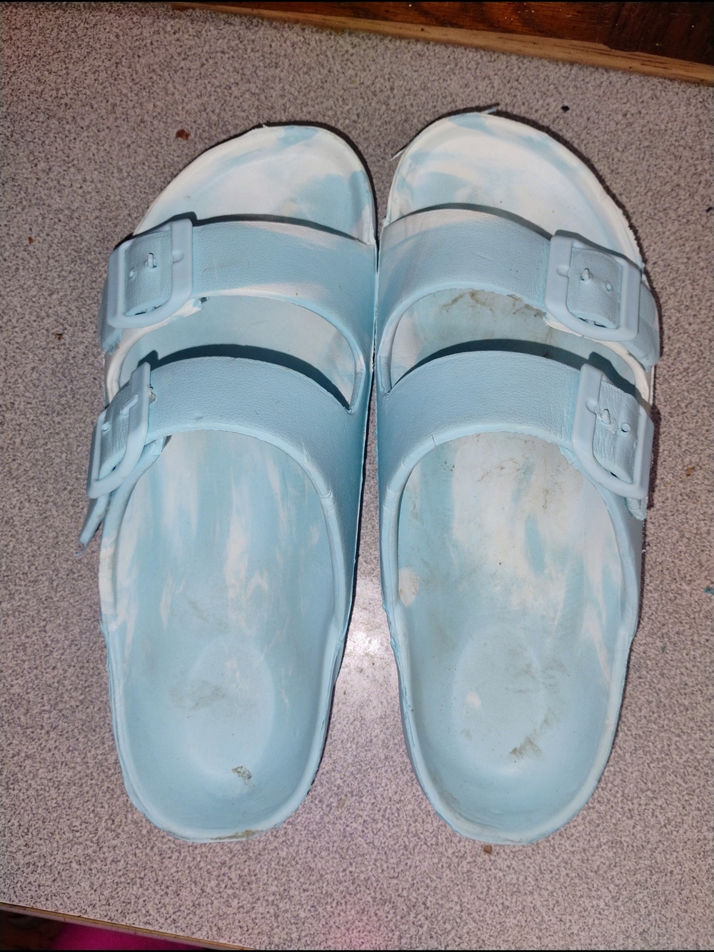 Light Blue Double-Buckle Slide Sandals
